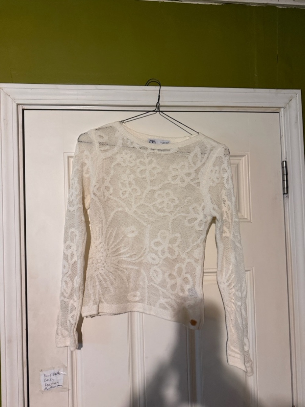 Zara Cream Floral Lace Long-Sleeve Top